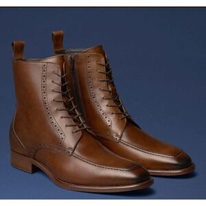 Johnston & Murphy Men's Cormac Moc-Toe Boots Brown Leather 8M Made Italy EUC